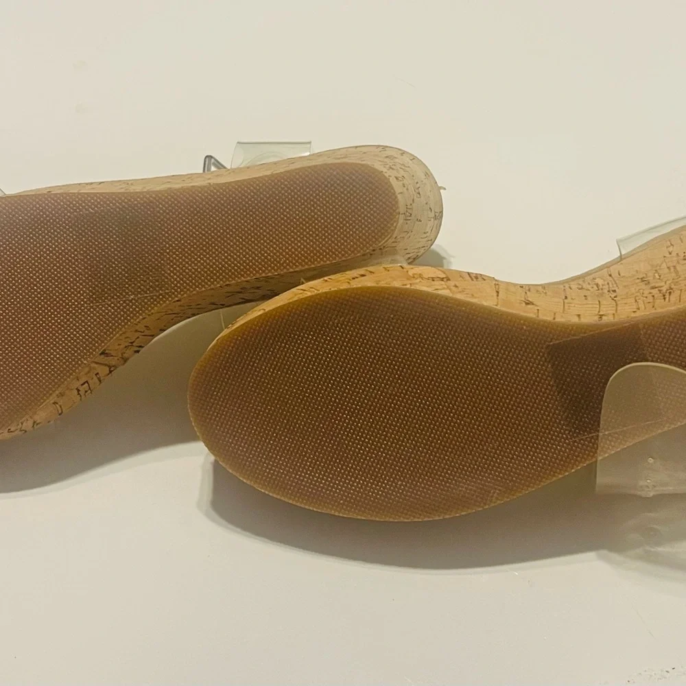 Steve Madden Clear PVC Cork Wedge Sandals